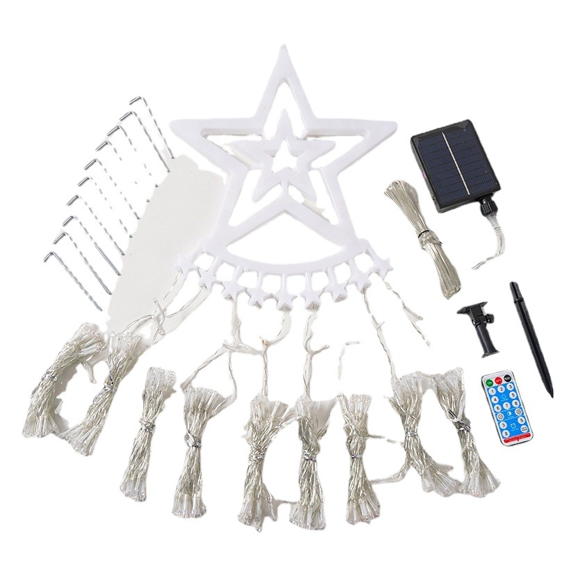 Picture of LED five-pointed star waterfall lamp Christmas hanging tree lamp water lamp outdoor decorative lamp courtyard remote control solar lamp