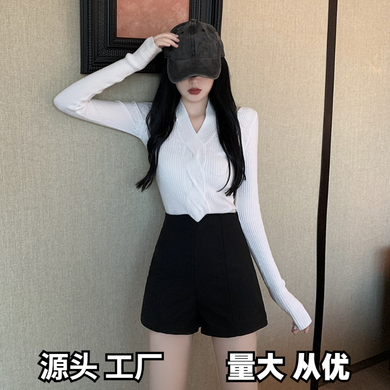 Shorts Women's Summer Wide-leg High Waist Black Sexy Hip Hot Pants A- shaped Thin 2024 New Slim-fit Beach Pants