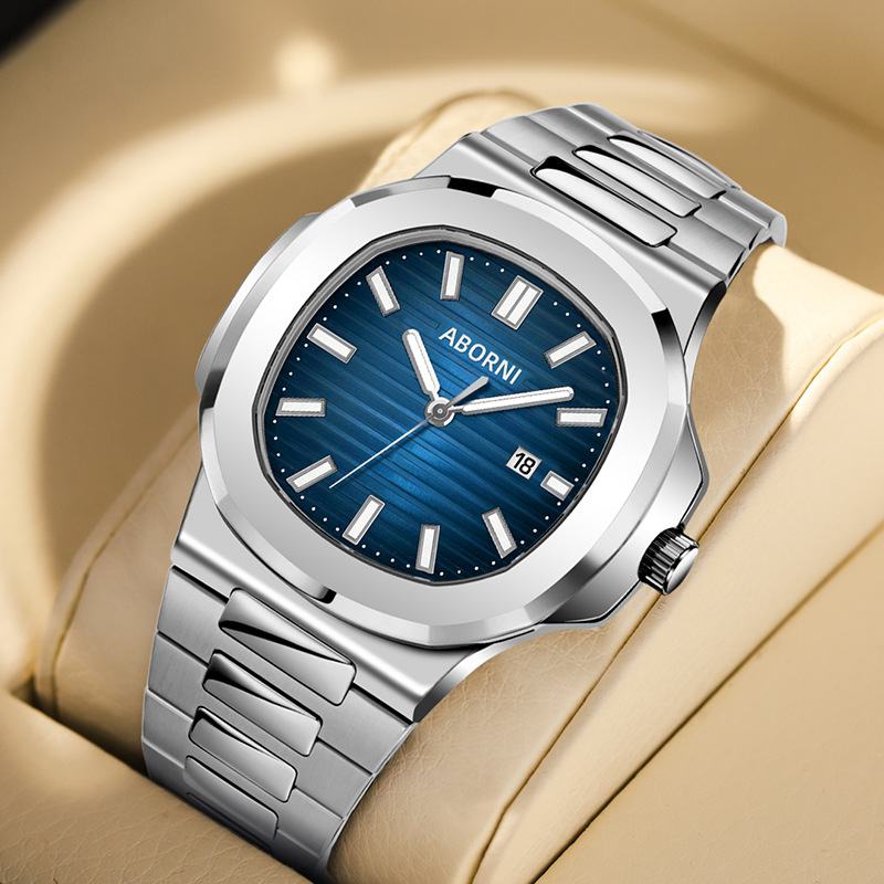 Picture of ABORNI brand new men's watch waterproof steel belt calendar quartz watch live foreign trade explosions a generation of hair