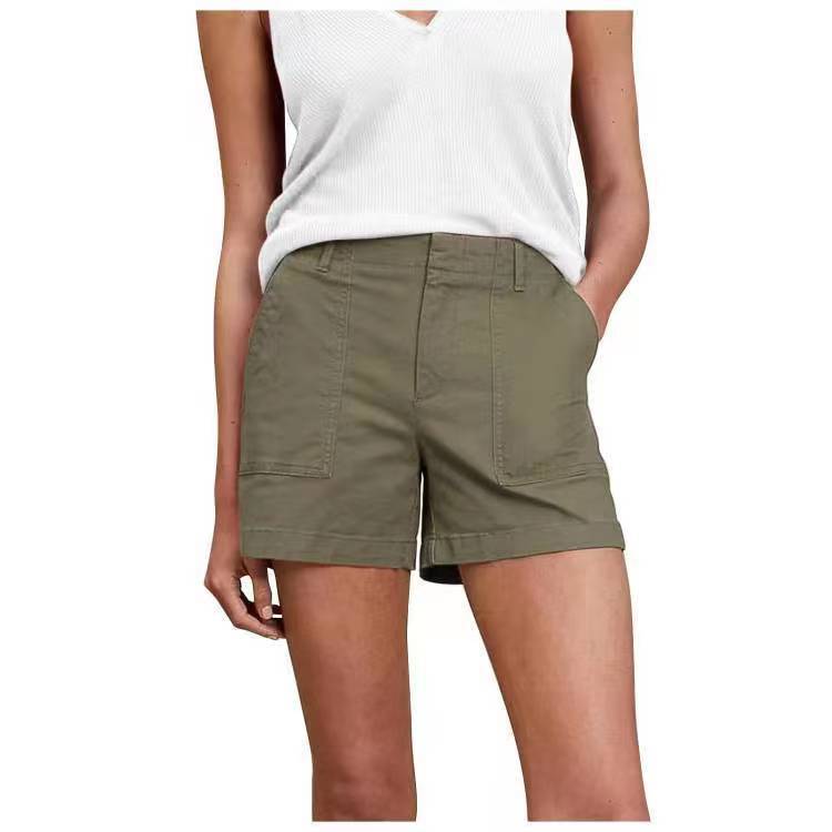Picture of 2023 Amazon Short Sleeve Fashion Easiest for Match Women's Big Pocket Solid Color Four-Way Stretch Knitted Denim Shorts