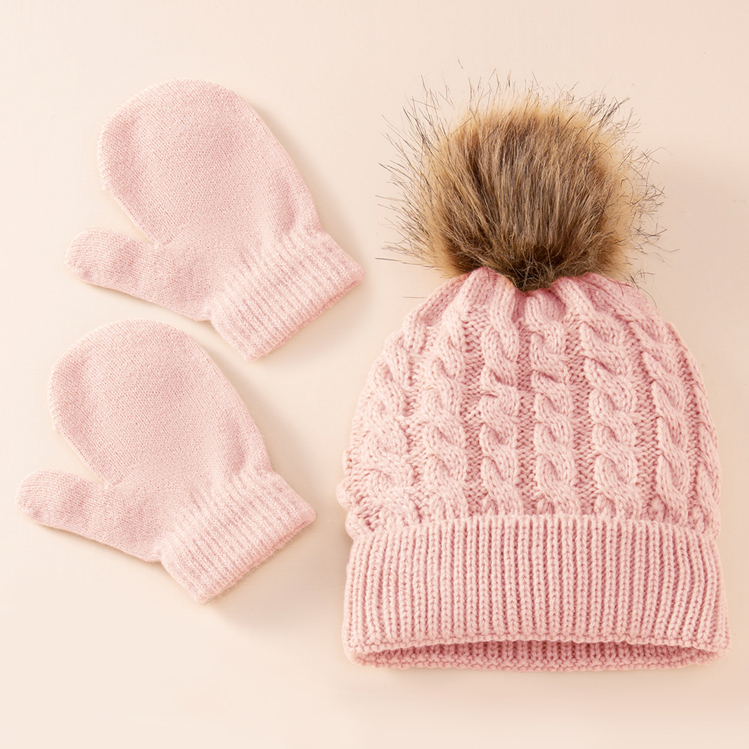 Picture of New wool monochrome twist warm children's hat scarf gloves two or three-piece spot children's hat set