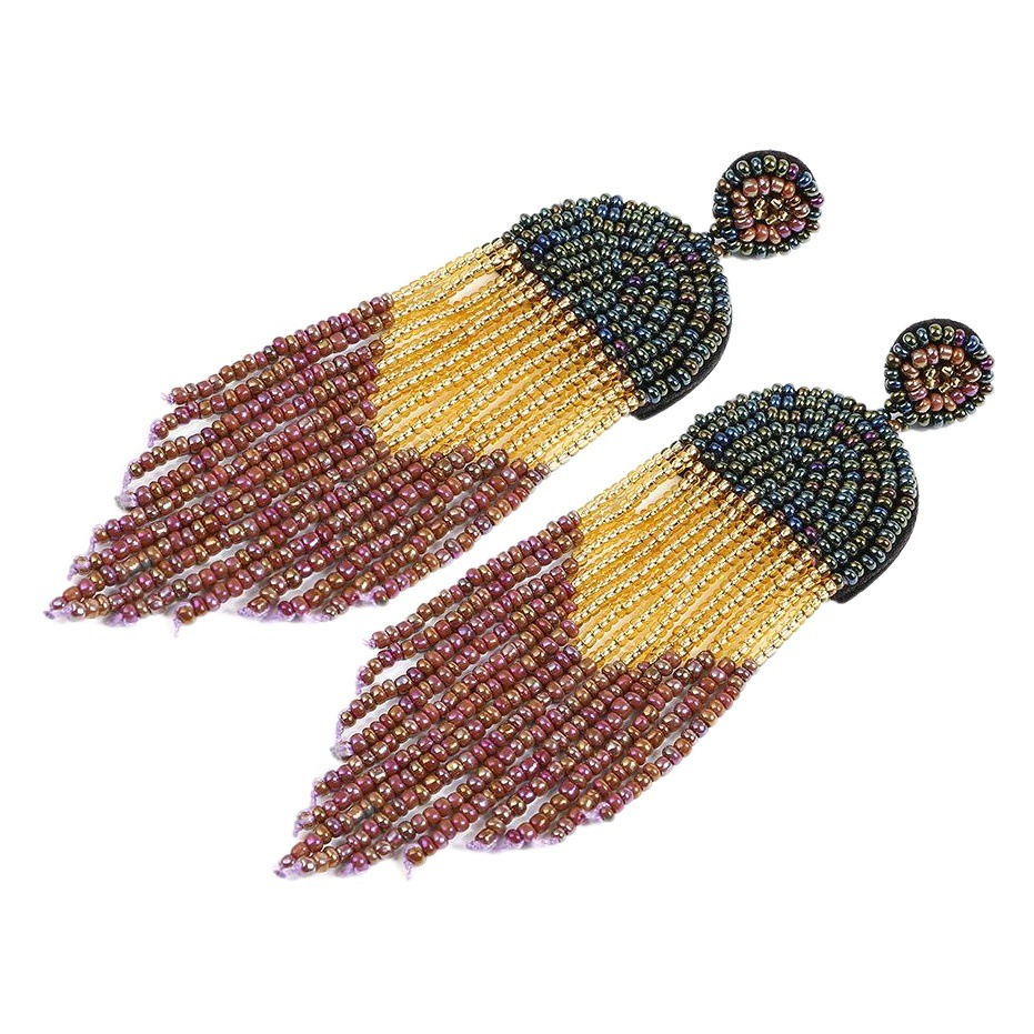 Rice Bead Tassel Earrings Bohemian Retro Ethnic Style Creative Foreign Trade European and American Handmade Earrings Handmade