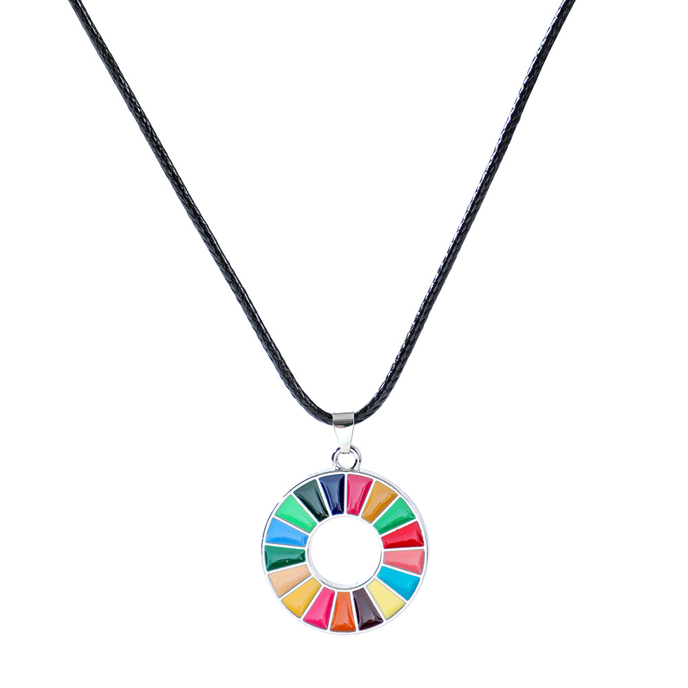 Picture of United Nations peace pigeon brooch sustainable development goal medal representative geometric pattern 17 color oil dripping necklace