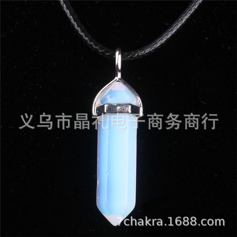 Picture of Natural Stone Hexagonal Pendant European and American Natural Crystal Hexagonal Prism Bullet Hexahedral Black Wax Rope Necklace