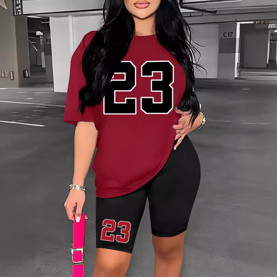 Solid Color All-match Digital Printing Two-piece Short-sleeve Shorts Loose Casual Spring and Summer Cross-border Shorts