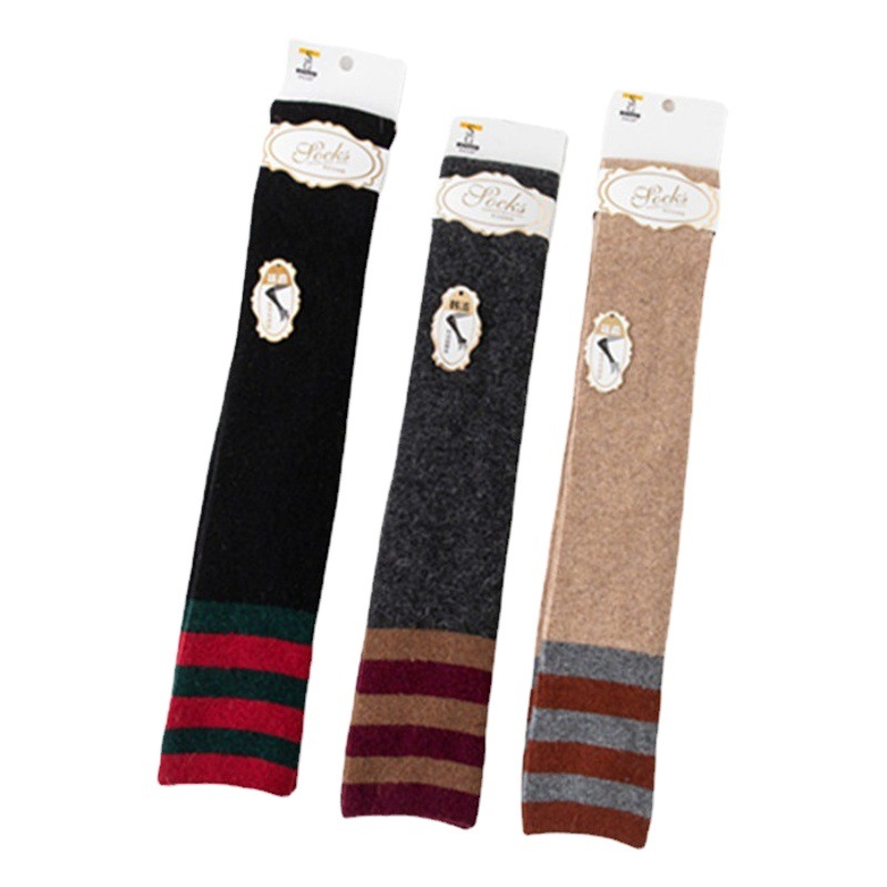 Women's Spring and Autumn Rabbit Wool Pressure Over-the-Knee Socks Three Bars Black Jk High Barrel Stacked Socks Autumn and Winter Long Socks