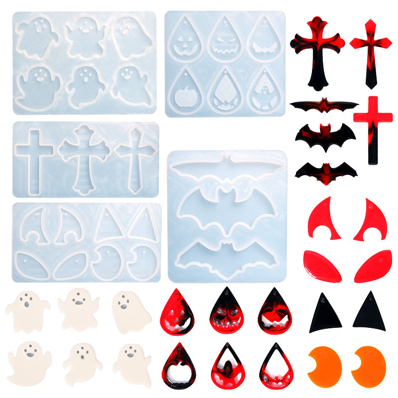 Elegant Halloween Drop Glue Mold Earrings Necklace Ghost Bat Cross Silicone Mold Cross-border Exclusive