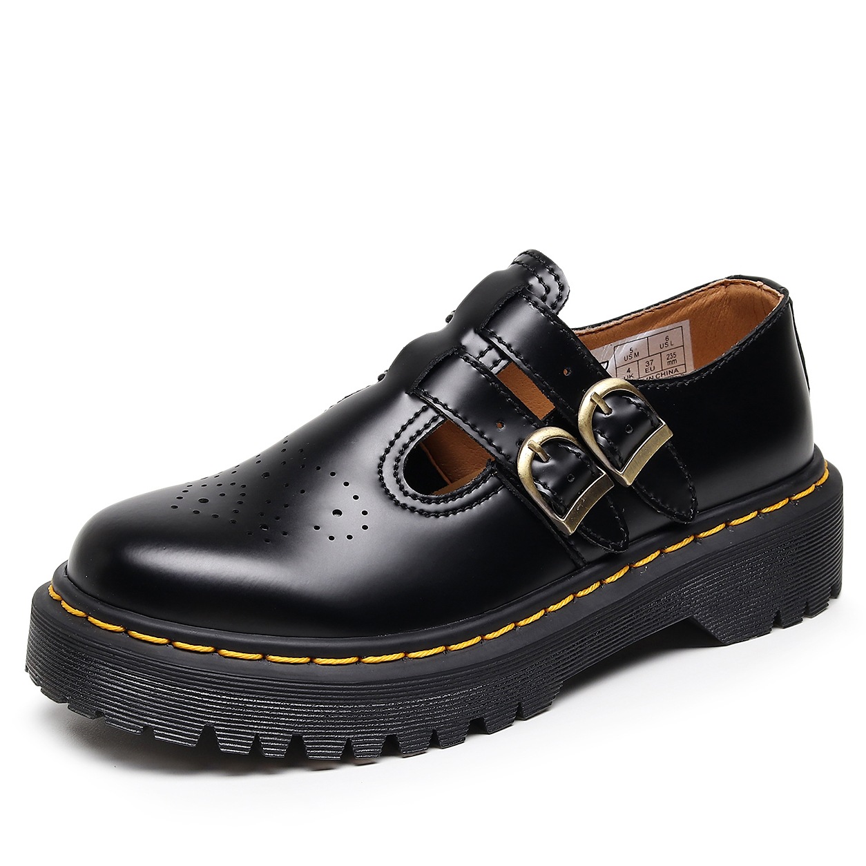 Epiden Cross-border Mary Jane Shoes 8065 Genuine Leather Low-top Small Leather Shoes Women's Mid-thick-soled Fashionable Casual Shoes for Students