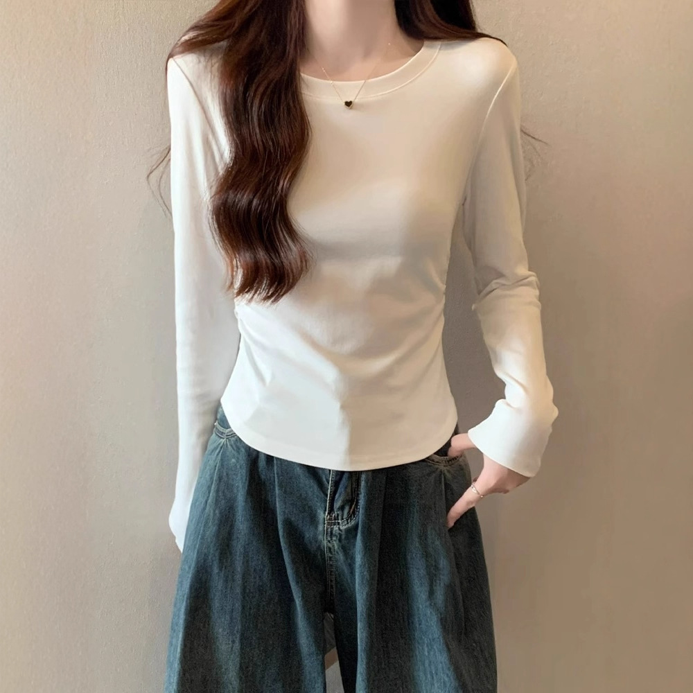 Picture of American Long-Sleeved Bottoming Shirt for Women in Autumn and Winter 2025 New Curved Hem Asymmetrical T-Shirt with Inner Top