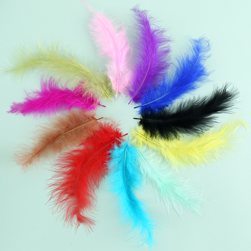 Picture of Feather decoration color turkey feather pointed tail velvet dream catcher net material wave ball gift box filler shooting props
