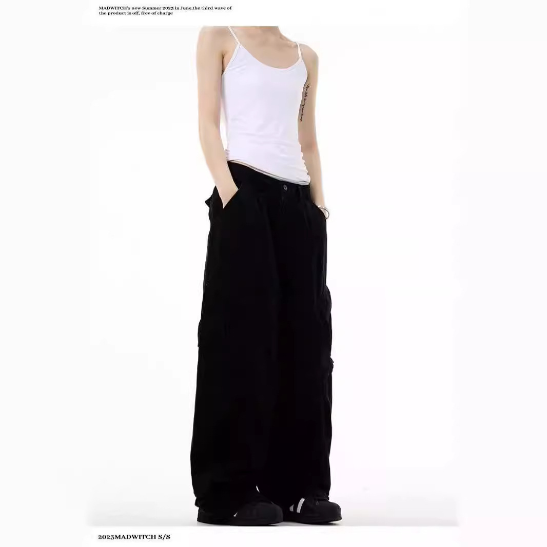 American Style Retro High Street Side Large Pocket Workwear Casual Pants Women's Spring and Summer New Loose Deconstructed Design Sense Pants