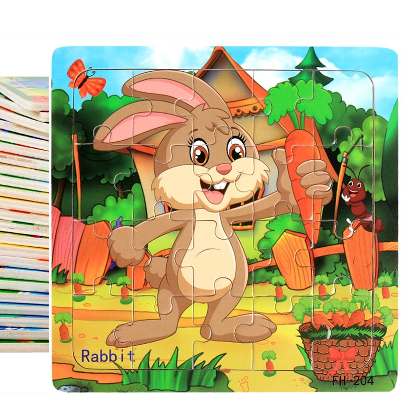 Picture of 20 Pieces of Wooden Kidsren's Intellectual Toys, Wooden Puzzles, Cartoon Animals, Street Stall Toys, Factory Direct Supply