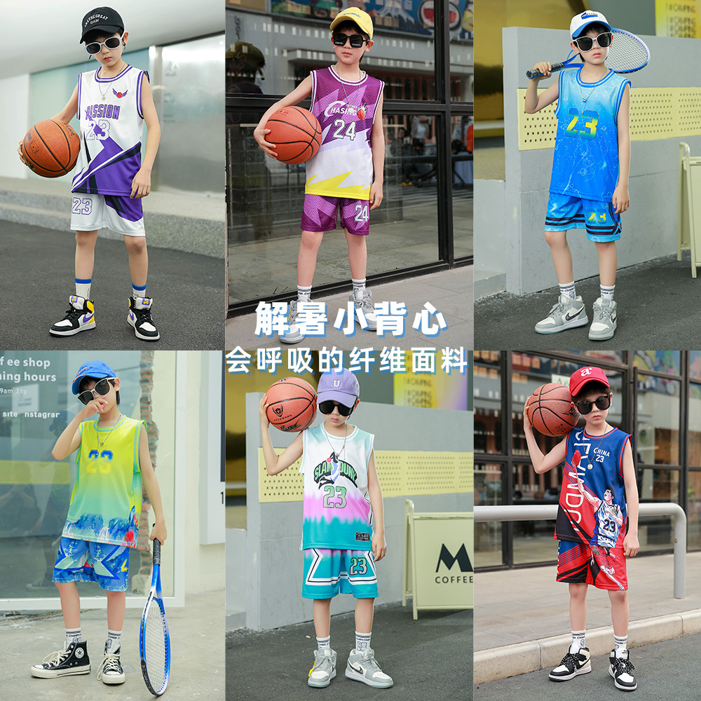 Children's summer new primary school basketball clothes sleeveless vest sports breathable quick-drying clothes two-piece jersey wholesale