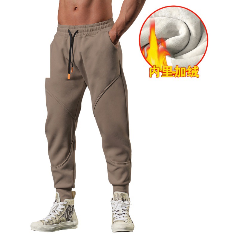 2023 new winter warm casual outdoor sports sweatpants men's loose ankle-tied trousers fleece-lined outdoor running