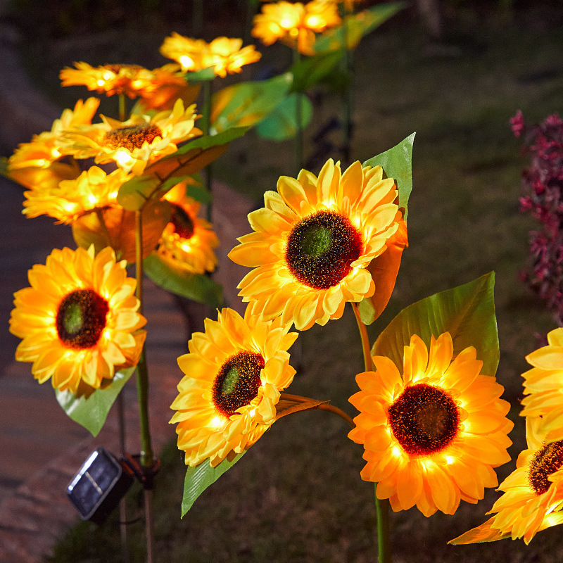 Colorful lights sunflower solar LED string lights outdoor courtyard decorative string lights flowers Christmas ground copper wire lights