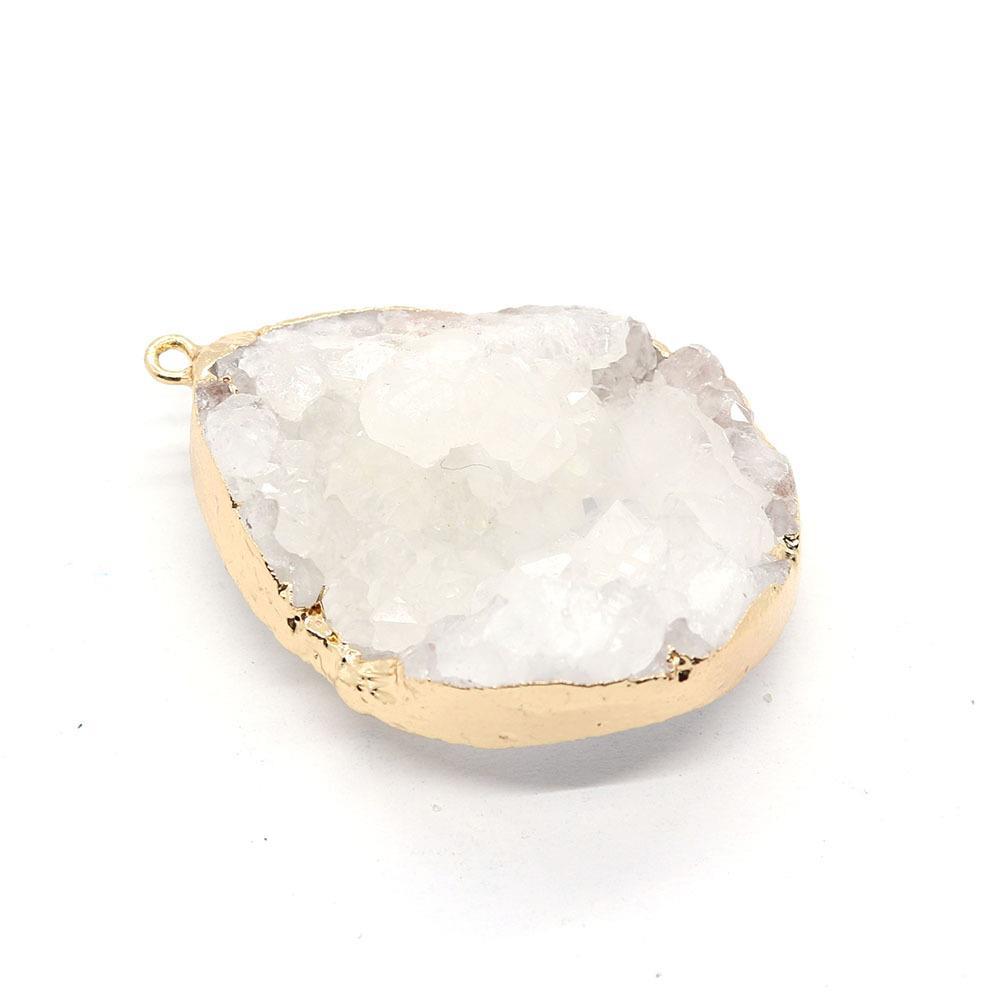 Picture of Natural stone white crystal Bud irregular drop pendant 20x30-30x45mm gold-plated edge single hole pendant