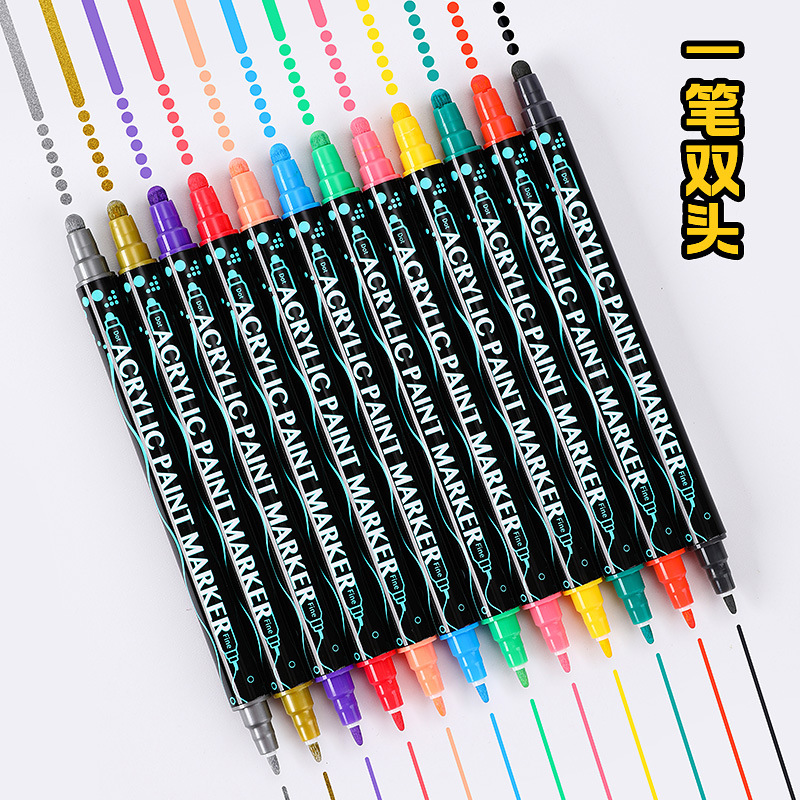 New Metal Marker Pen, Dot Dudu Pen, Handbook Painting Pen, Beautiful Color Metal Pen, Cross-Border Double-Headed Marker Pen