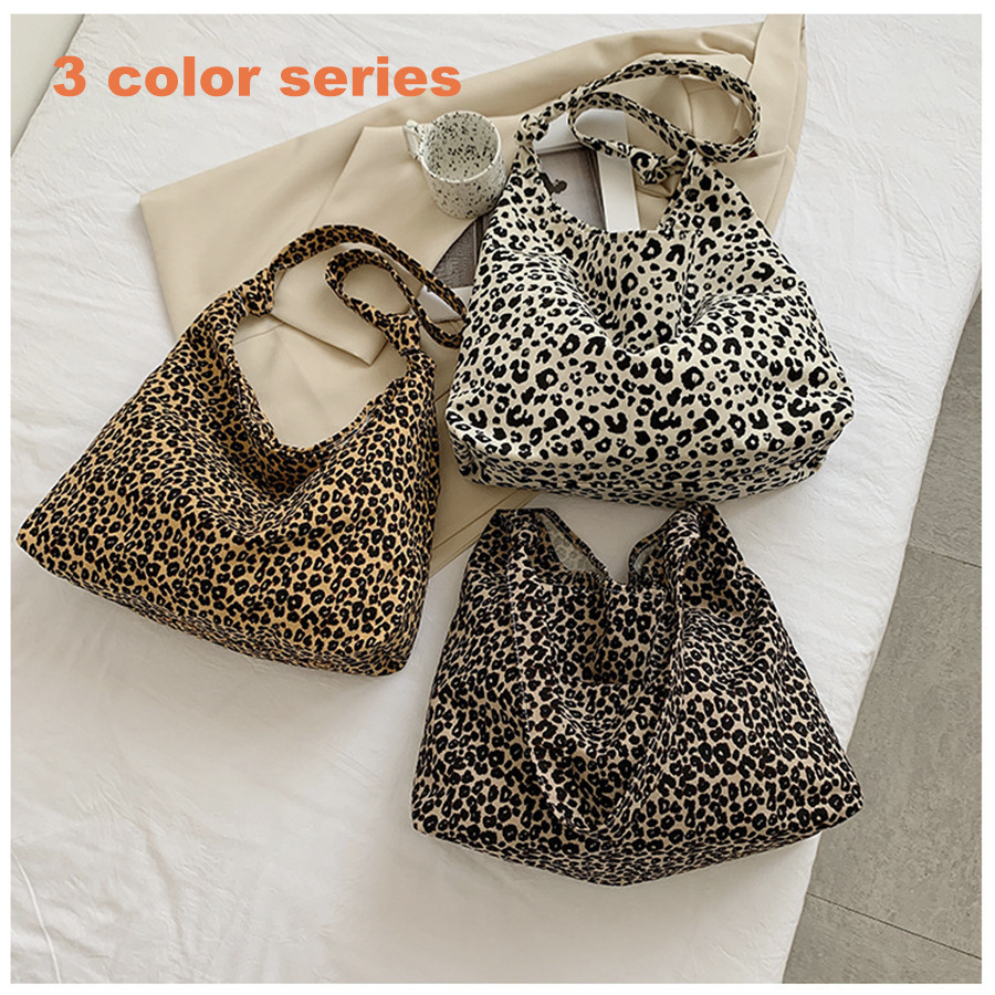 Leopard print canvas bag soft surface large capacity bag women's 2024 autumn and winter new shoulder bag fashion commuter popular satchel