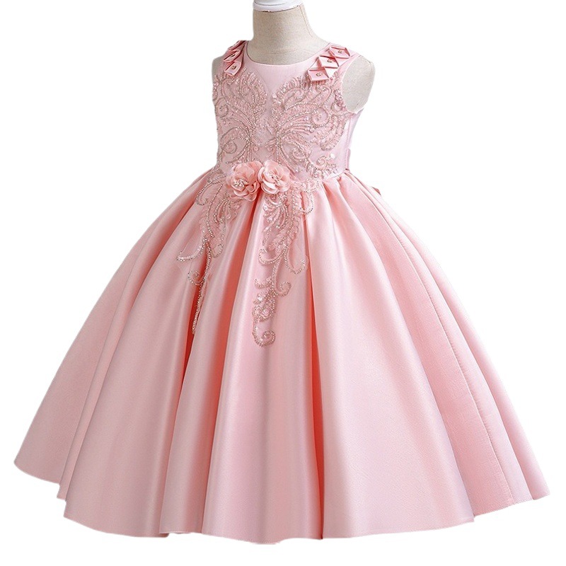 Amazon Spot 2024 Satin Girls Dress Sleeveless Long Princess Dress Party Light Luxury Performance Dress Ready in Stock