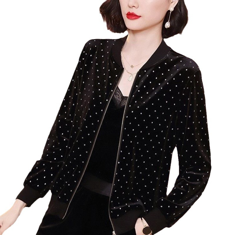 Picture of Casual Golden Velvet Coat Women's Fashionable Instagram Style Women's Autumn New Clothes Korean Loose Western Style Baseball Suit Jacket