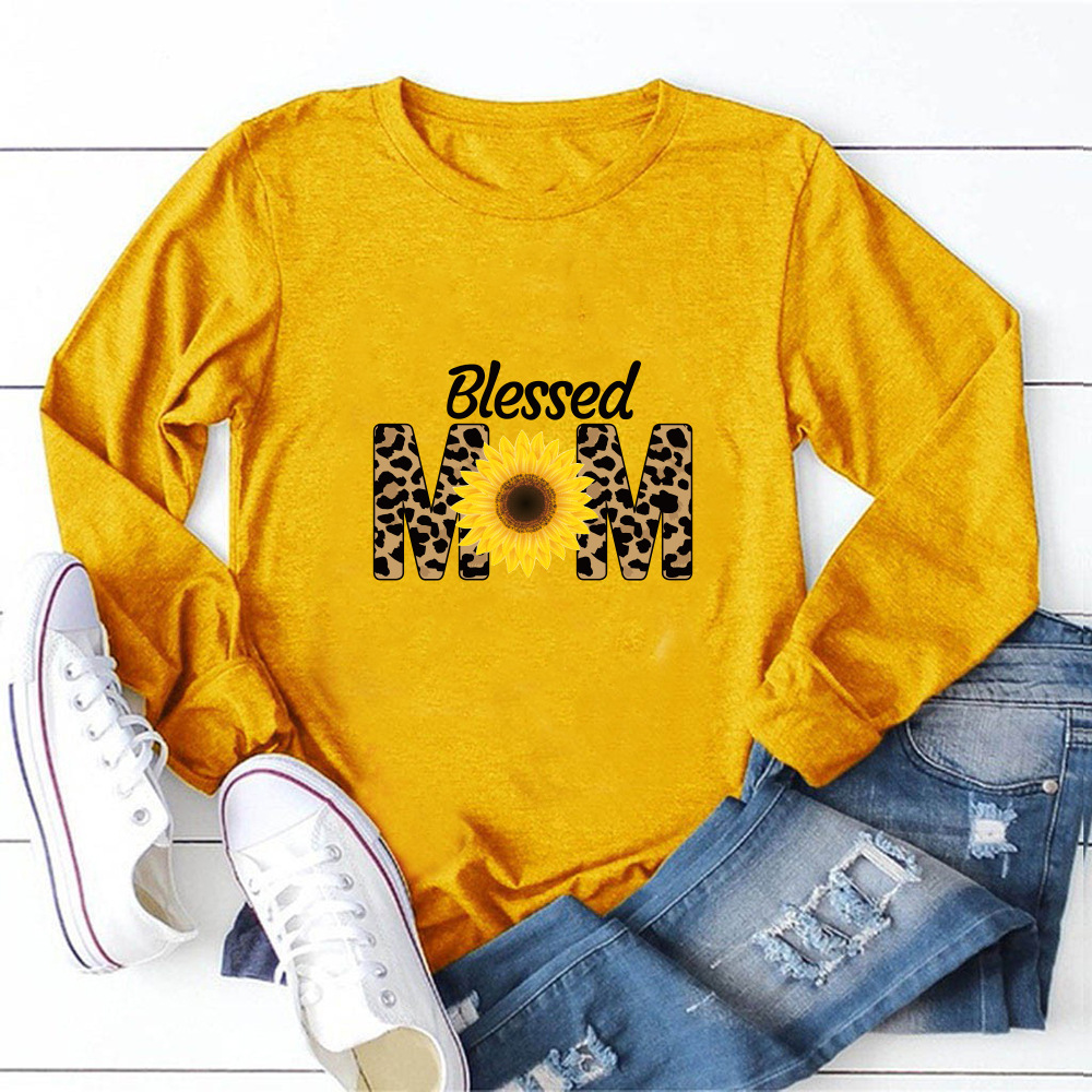 2020 cross-border new ladies blushed mom letter pattern print fresh sweet long sleeve