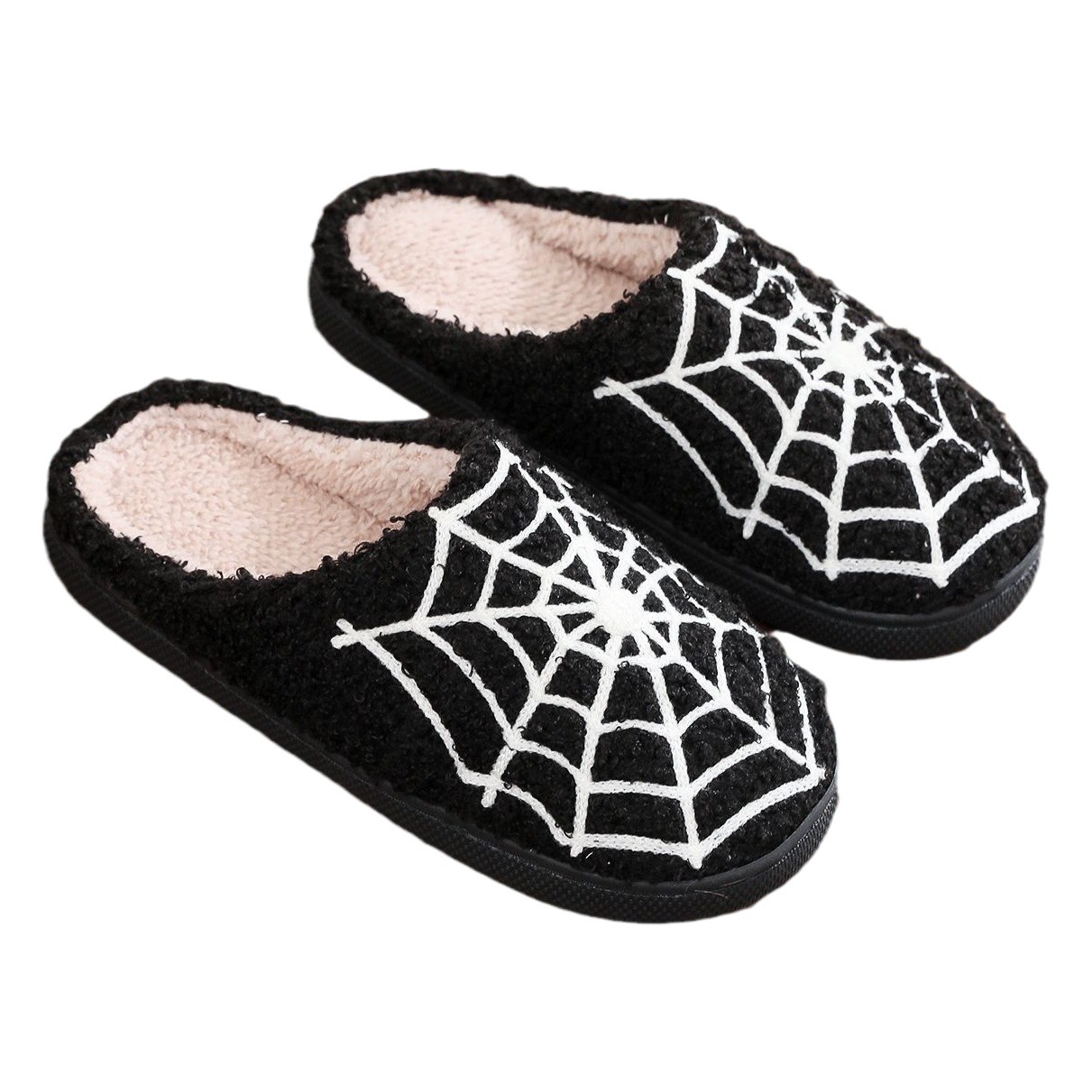 Amazon cross-border autumn and winter cotton slippers Halloween spider web embroidery printing indoor home closed toe cotton slippers couple