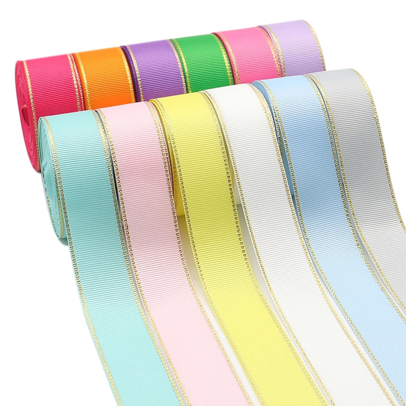 Spot Wholesale Black Colorful Double Gold and Silver Edge Threaded Ribbon DIY Ribbon Gift Packaging Bow Accessories