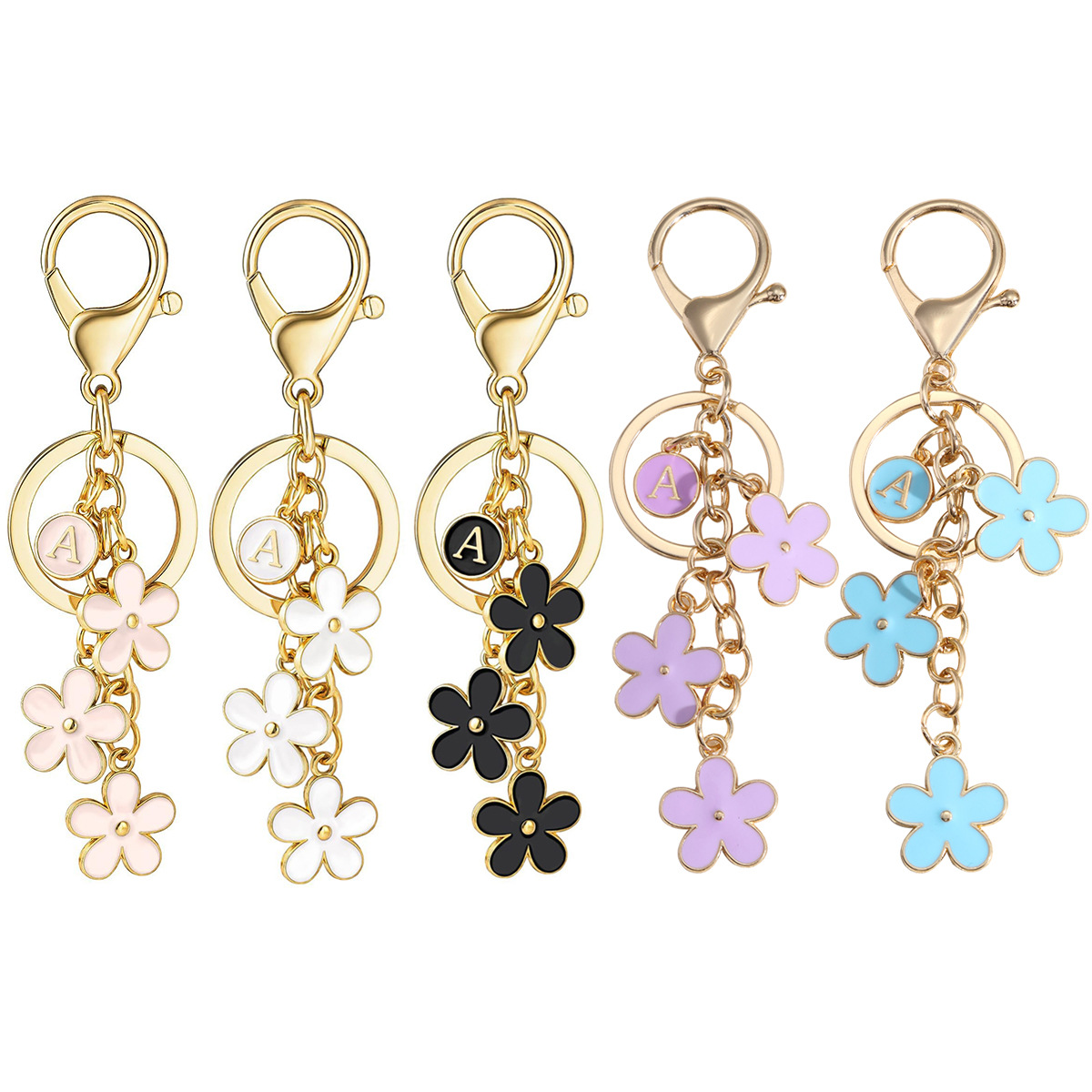 Amazon Hot Selling Handmade 26 Letters Flower Keychain Cute Fashion Girl Student Bag Bag Pendant Key Chain
