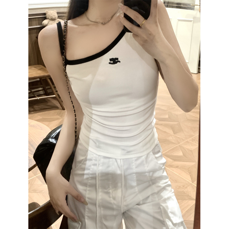 Asymmetrical Neckline Embroidered Slim Fit Summer Camisole Vest 2025 Fashion Versatile Niche Sexy Top