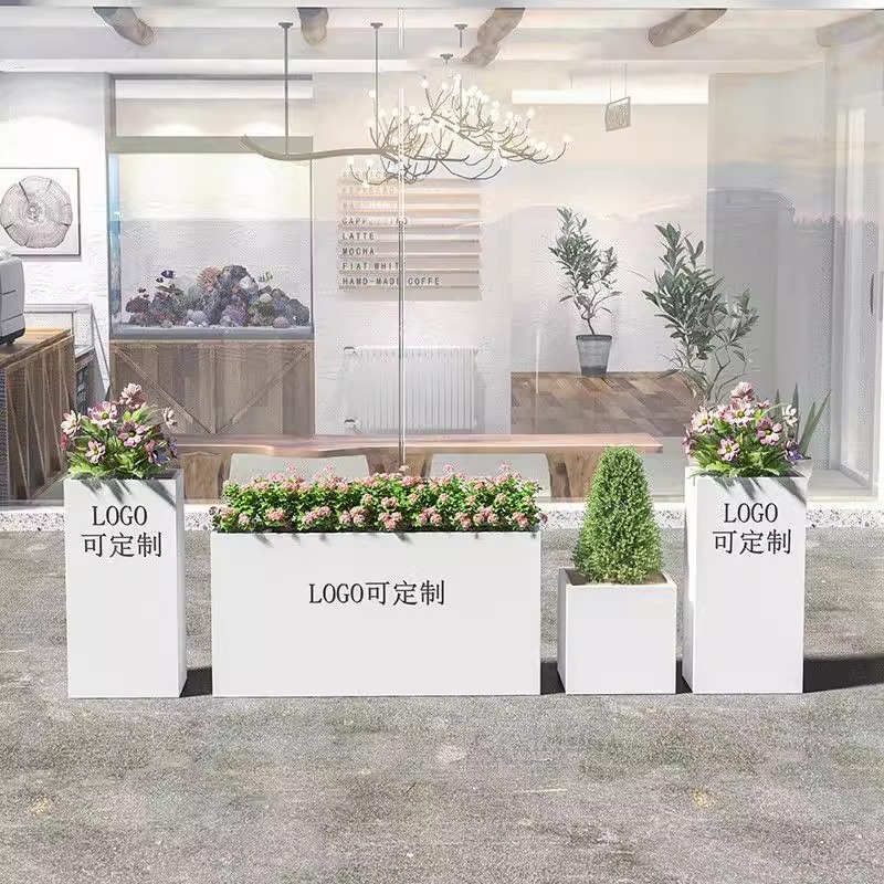 Outdoor wrought iron stainless steel flower box combination seat partition rectangular flower trough courtyard balcony sales department planting box