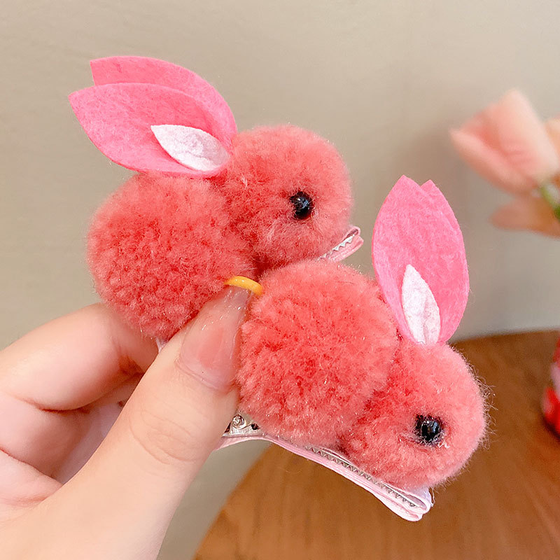 Picture of Children's Hairpin Girl Cute Super Cute Three-dimensional Rabbit Plush Hairpin Girl's Hair Hair Accessories for Autumn and Winter