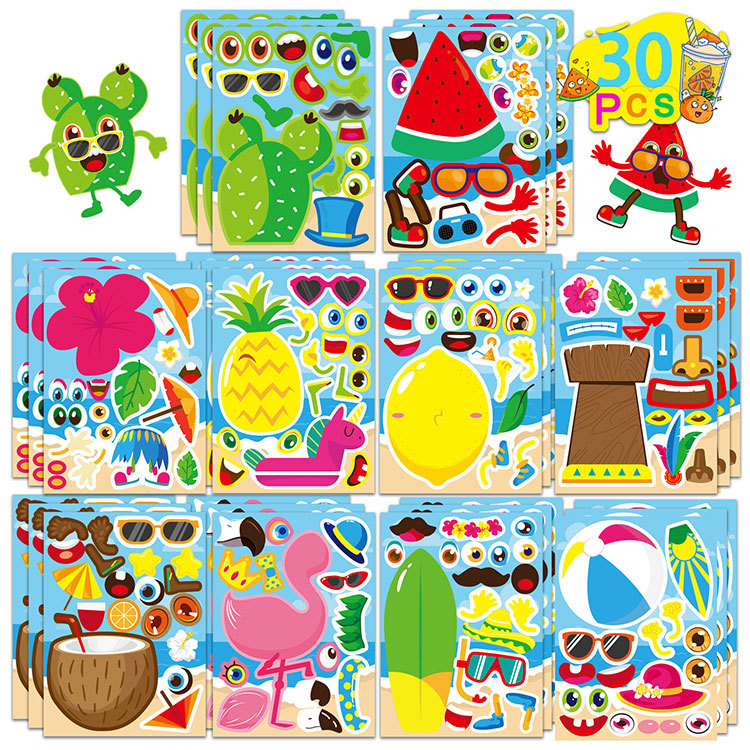 Hawaii Make a face sticker, make your own pineapple flamingo sticker, tropical summer