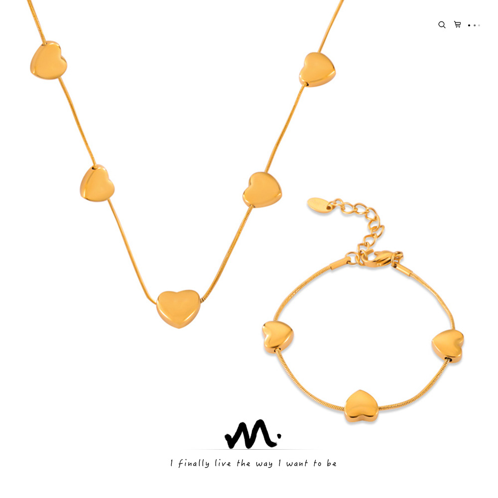 Korean Style Simple All Match Sweet Love Pendant Jewelry Temperament Geometric Snake Bone Chain Design Sense Titanium Steel Jewelry suit