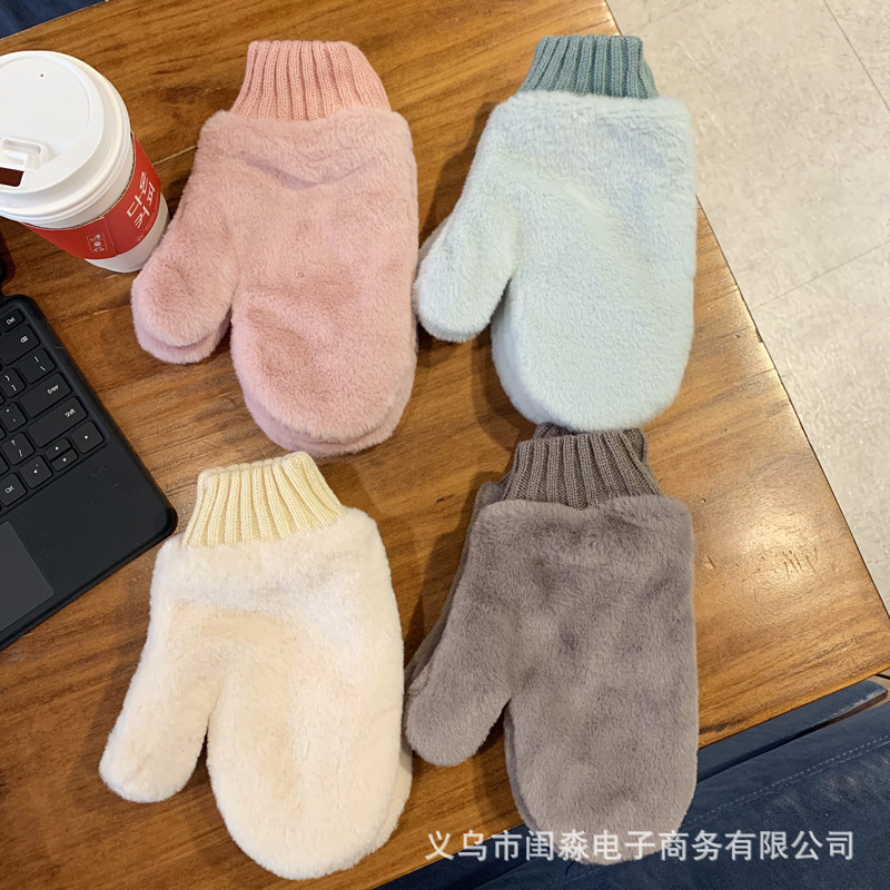 2023 Simple All-match Gloves Women's Winter Velvet Thickened Warm Cute Student Japanese Style Neck Windproof Riding