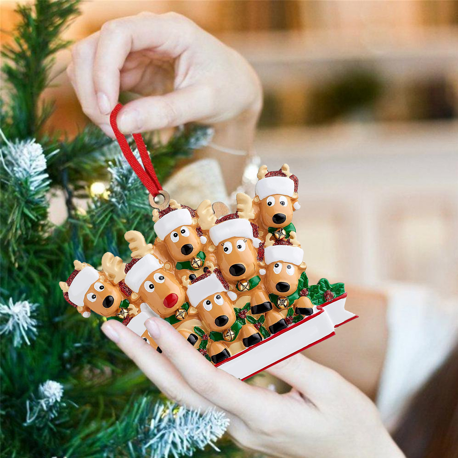 Picture of Christmas Reindeer Family Cute Home Pendant Christmas Elk Family Christmas Holiday Name Pendant