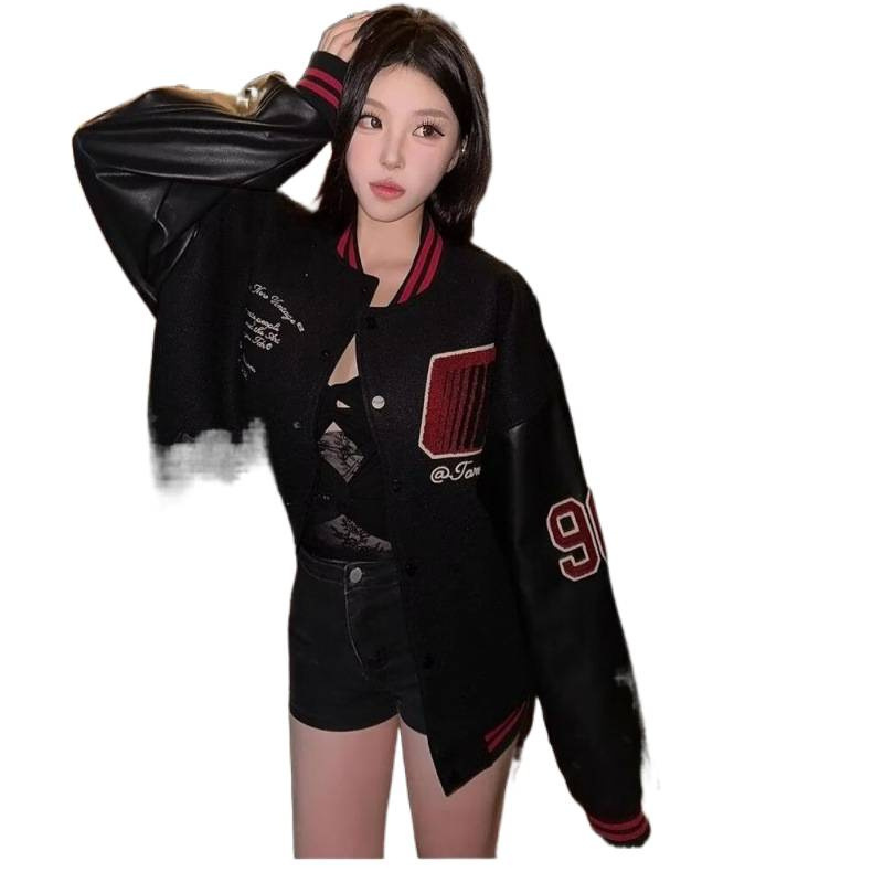 Picture of American-style High Street Letter Embroidered Baseball Suit Coat Women's Autumn and Winter Contrast Loose Jacket Couple's Top
