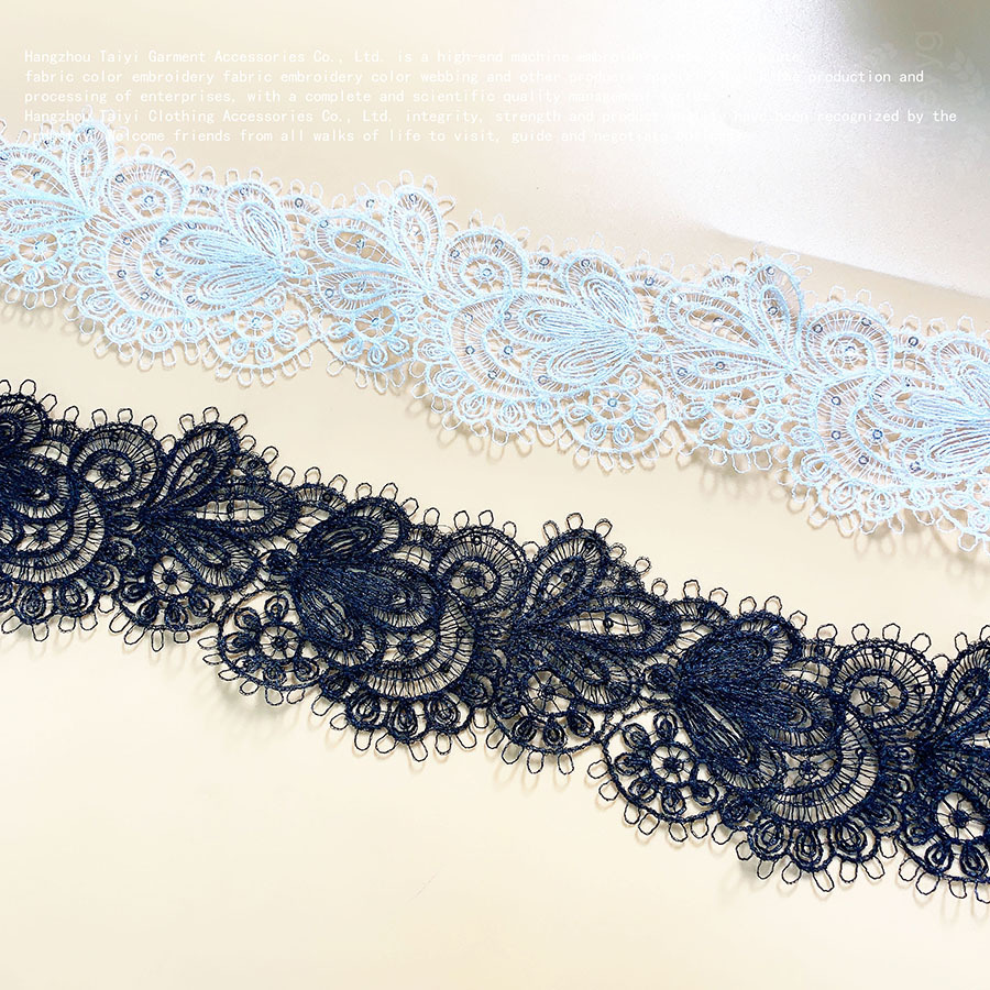 New water soluble embroidery in stock unilateral small barcode lace wedding accessories wholesale with sequins fish thread lace