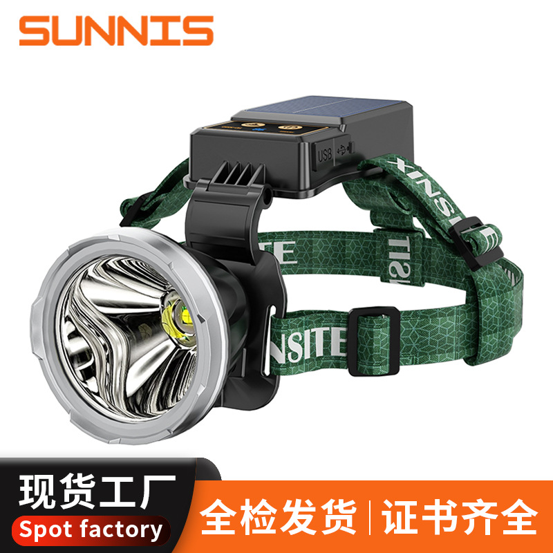 Cross-border new headlight outdoor solar headlight highlight head-mounted lighting highlight P100 Wick night fishing lamp