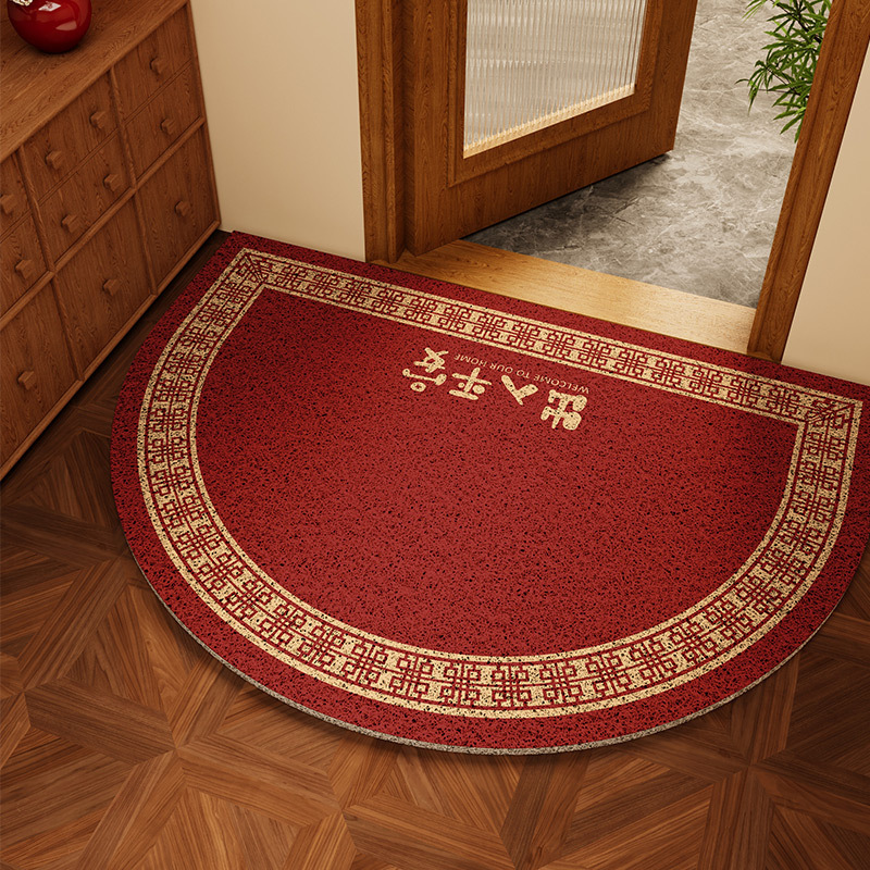 Red Festive Semi-round Entrance Door Mat Silk Ring Household Entrance PVC Foot Mat Sand Scraping and Dust Removal Housewarming Door Mat