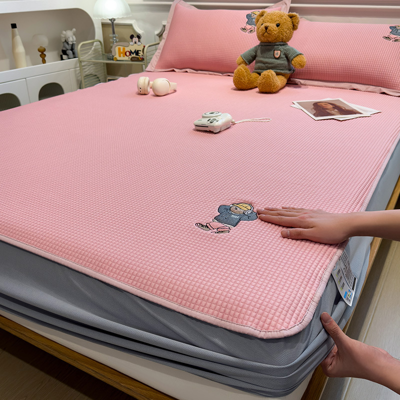 Picture of Category a Maternal and Infant Grade Waffle Ice Bean Mat Three-Piece Set Classy Ice Silk Mat Fitted Sheet Summer Air-Conditioned Soft Mat