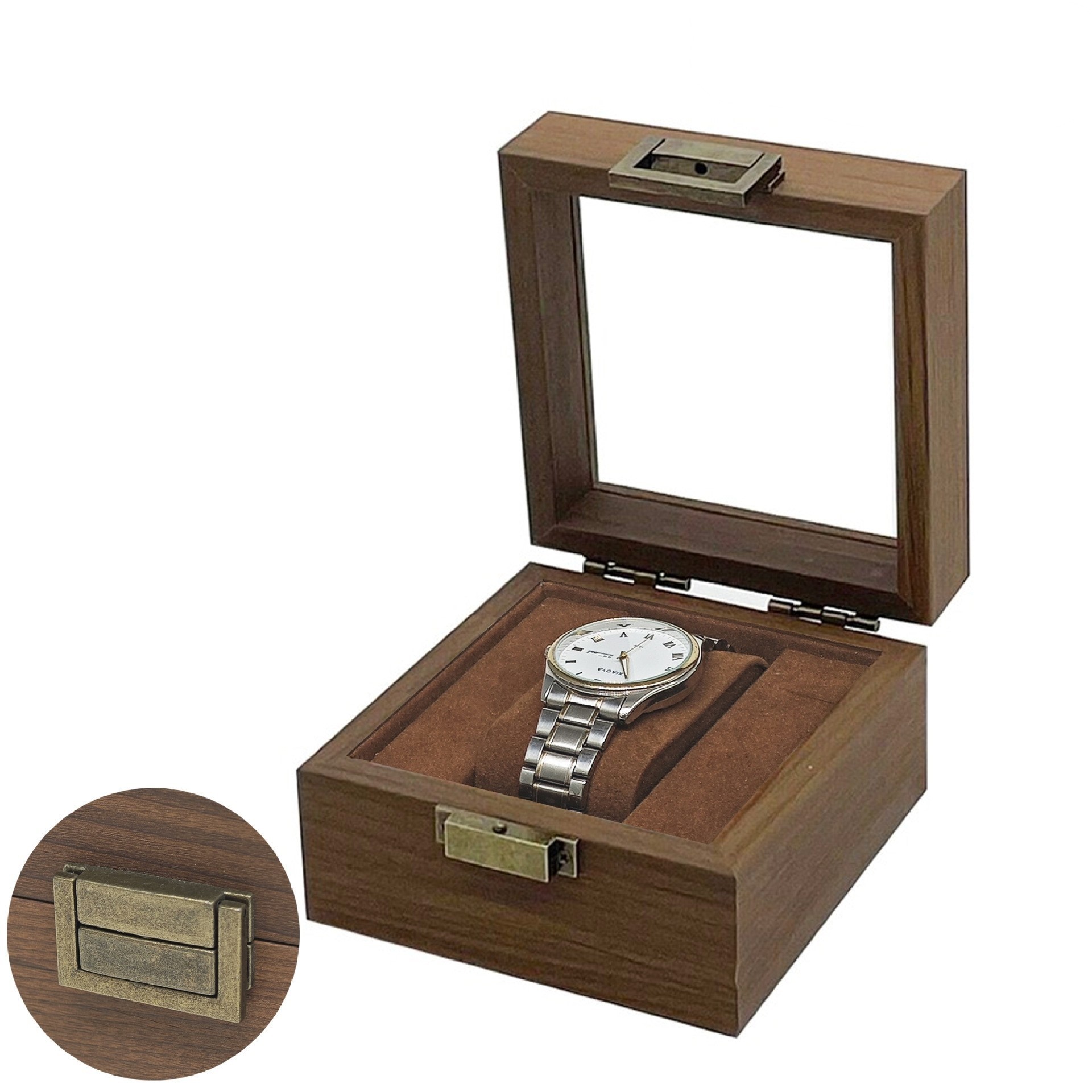 [Retro Edition] in stock Wholesale Black Walnut Pattern Wooden Single Epitope Watch Display Storage Box Business Exquisite Gift