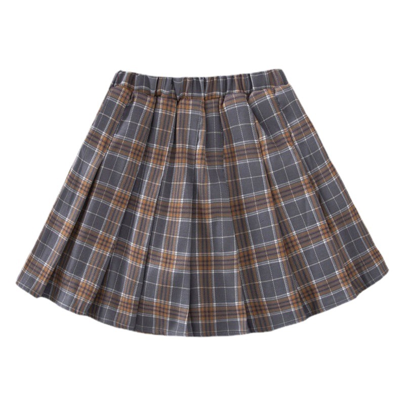 Pleated Skirt Girl's Spring and Summer White Skirt Black High Waist A- Line Plaid Skirt Japanese Style JK Children's Skirt