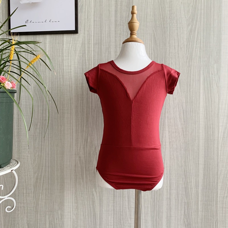 Picture of Children's Dance Training Clothing Mesh One-piece Open Crotch Hidden Button Summer Short-sleeved Clothing Chinese Folk Dance Test Grade Female
