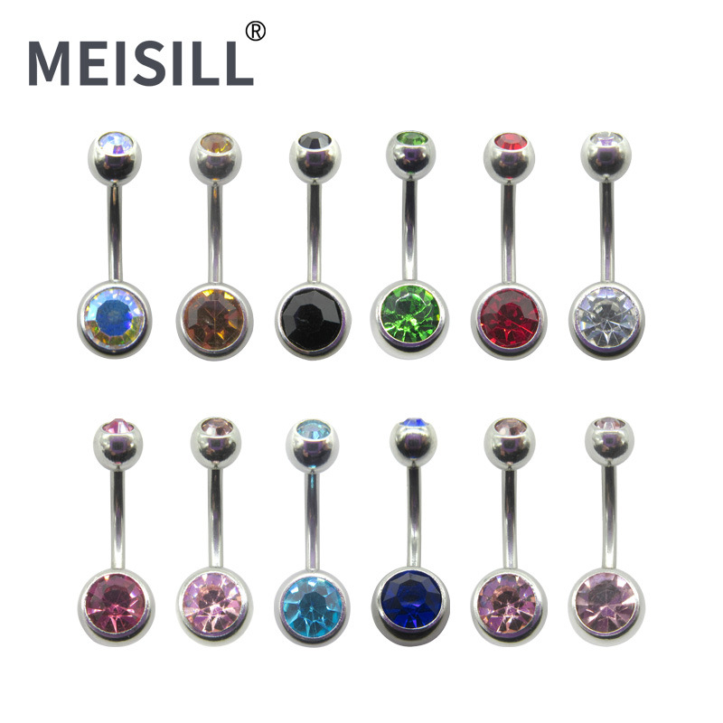 Picture of Meier Stainless Steel Double Diamond Umbilical Ring with Diamond Navel Buckle Cross-border Human Puncture Jewelry with Diamond Navel Nail