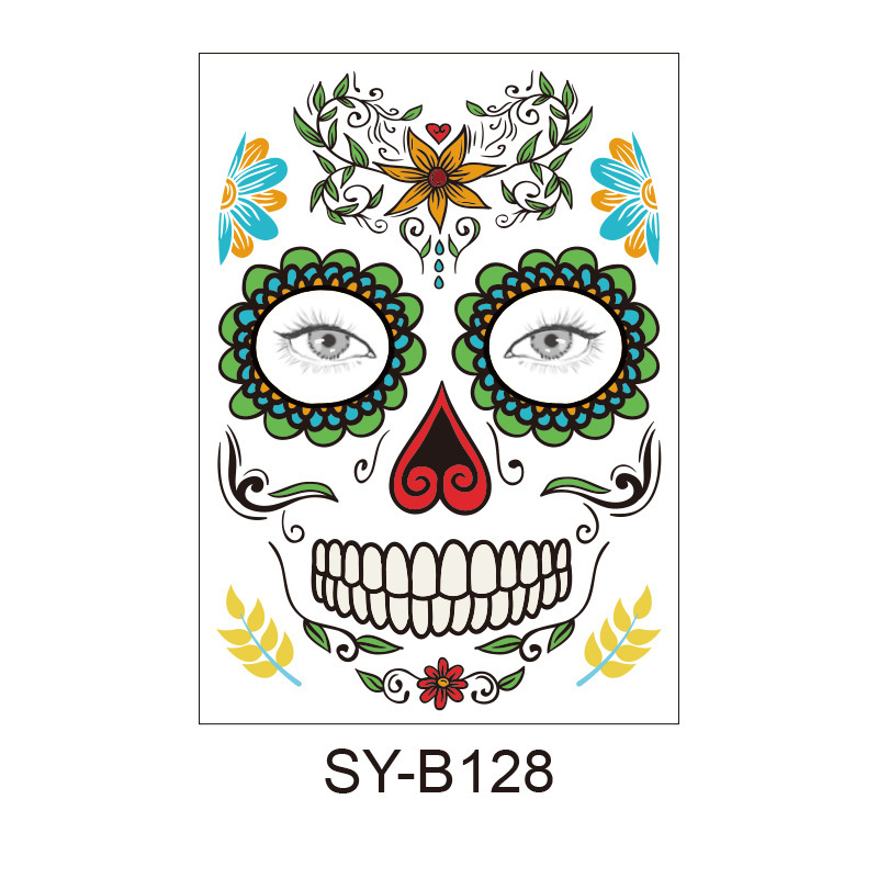Picture of Cross-Border Waterproof and Sweat-Proof Day of the Dead Masquerade Funny Makeup Temporary Stickers Halloween Face Tattoo Stickers