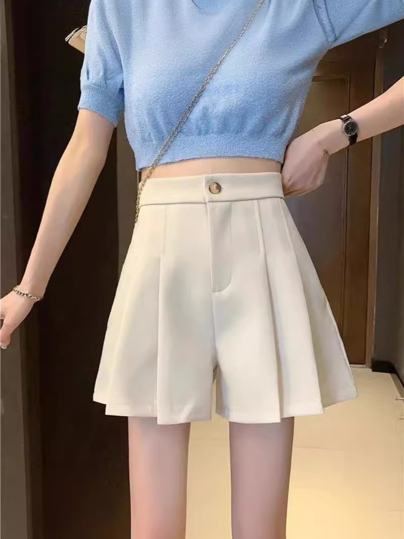 Suit Shorts Women 2024 Summer New Pleated Casual Wide Leg Pants chubby girl Korean High Waist Slimming A- Shapes Hot Pants