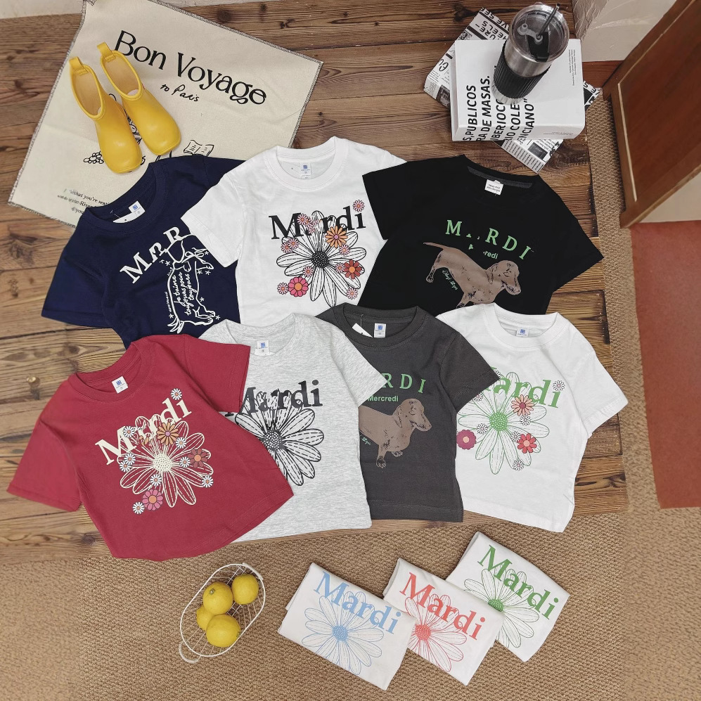 New Popular Kidsren's Short-Sleeved T-Shirt Korean Style Trendy Brand Summer Boys and Girls Daisy Short T-Shirt Baby Clothes Summer