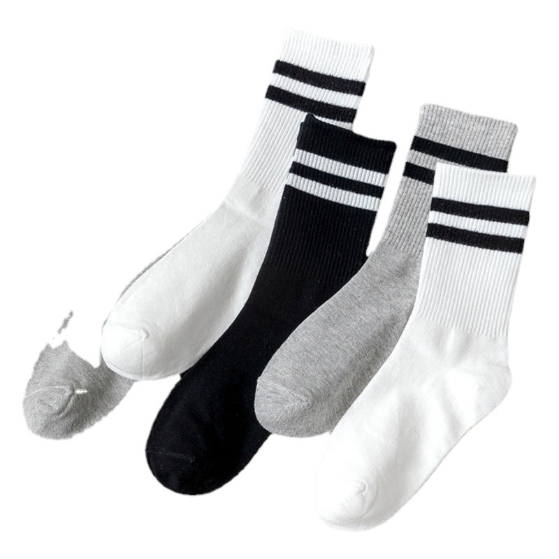 Socks Women's Mid-length Socks Striped Sports Stockings with Shark Pants Socks Black and White Outer Wear Ins Trendy All-match