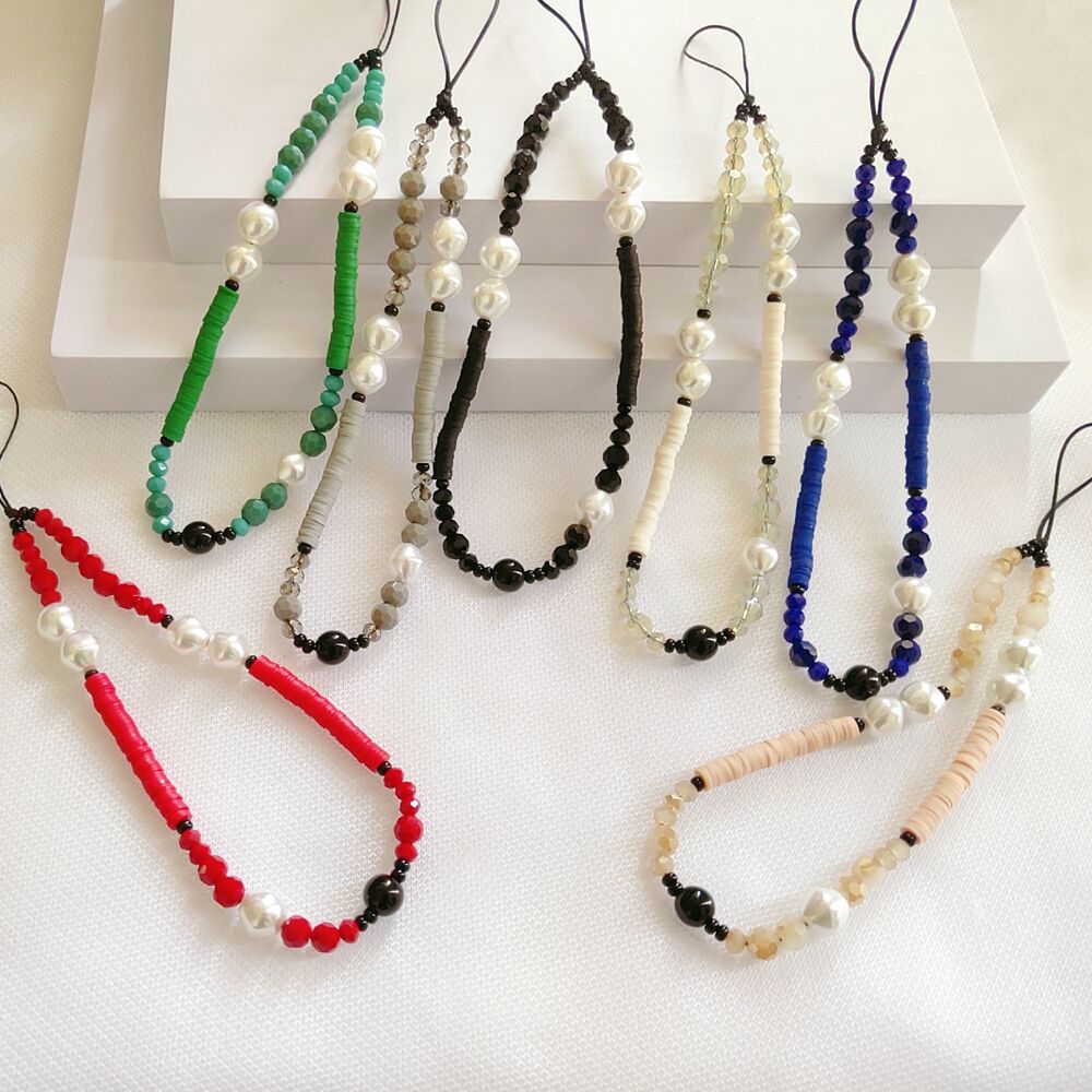 KKBEAD New Original Solid Color Series Imitation Pearl Niche Japanese-Korean Style Mobile Phone Rope Irregular Crystal Pendant