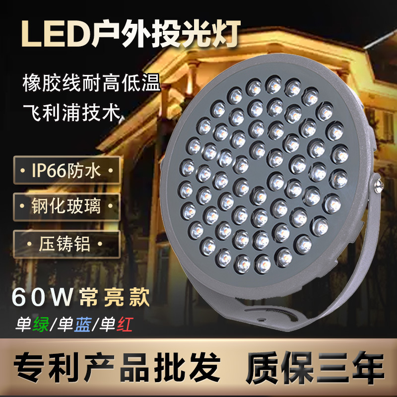 60W Led Floodlight Waterproof Outdoor Tree Light Ground Lamp Villa Lawn Lighting Colorful Ultra-Bright Waterproof Ip66
